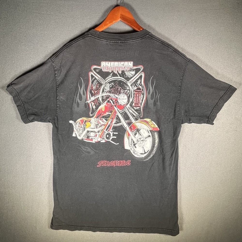 Vintage Y2K American Chopper Firebike Shirt Black Vintage Fade 2003 Approx M